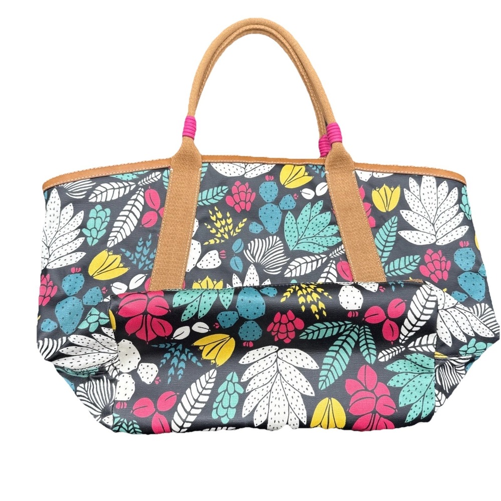 FOSSIL Large Eliza Beach Tote Dark Floral Coated Canvas Oversized Shoulder Bag - Picture 6 of 16
